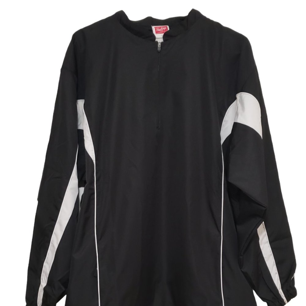 Rawlings VTG Mens Large Black/White 1/4 Zip Pull Over  L/S Jersey Wind Shirt NWT